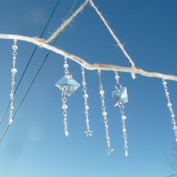 Suncatcher G Treated driftwood, cut glass pieces and Swarovski crystals - Picture 2 of 3